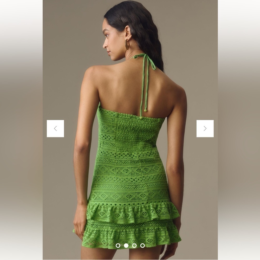 Farm Rio Halter Floral Ruffle NWT Crochet Mini Dress, Size XL - Picture 4 of 16